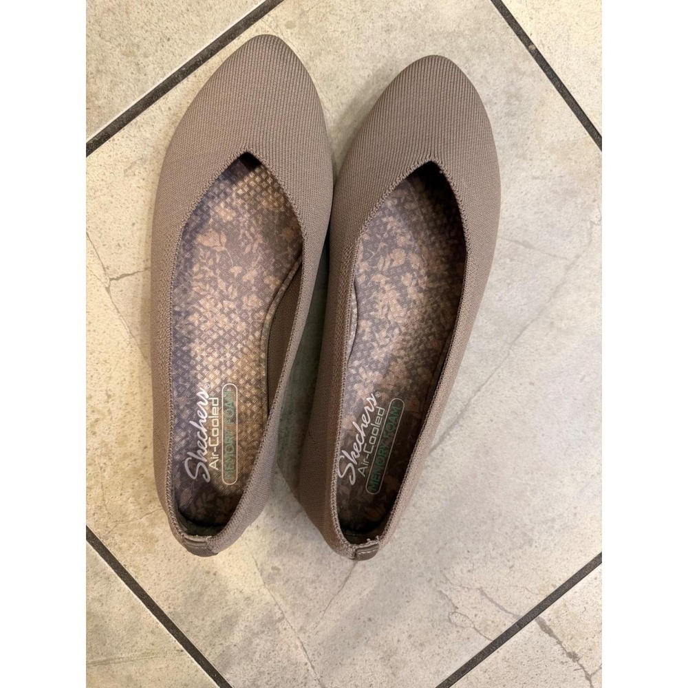 Skechers Cleo 2.0 Love Spell Taupe Knit Pointed Toe Ballet Flats 158368